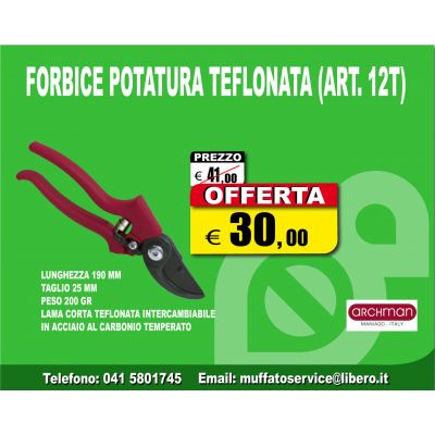 ARCHMAN FORBICE PER POTATURA VIGNA A LAMA CORTA TEFLONATA INTERCAMBIABILE 416 (ARTICOLO 12T)